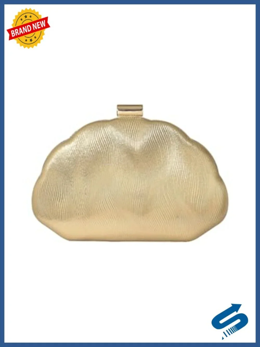 Women's Metallic Seashell Clutch with Chain Strap, PU Leather Evening Handbag,
